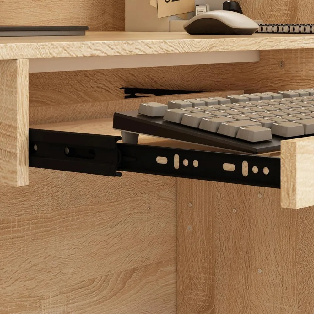 Oak & White Reception Desk with Keyboard Tray