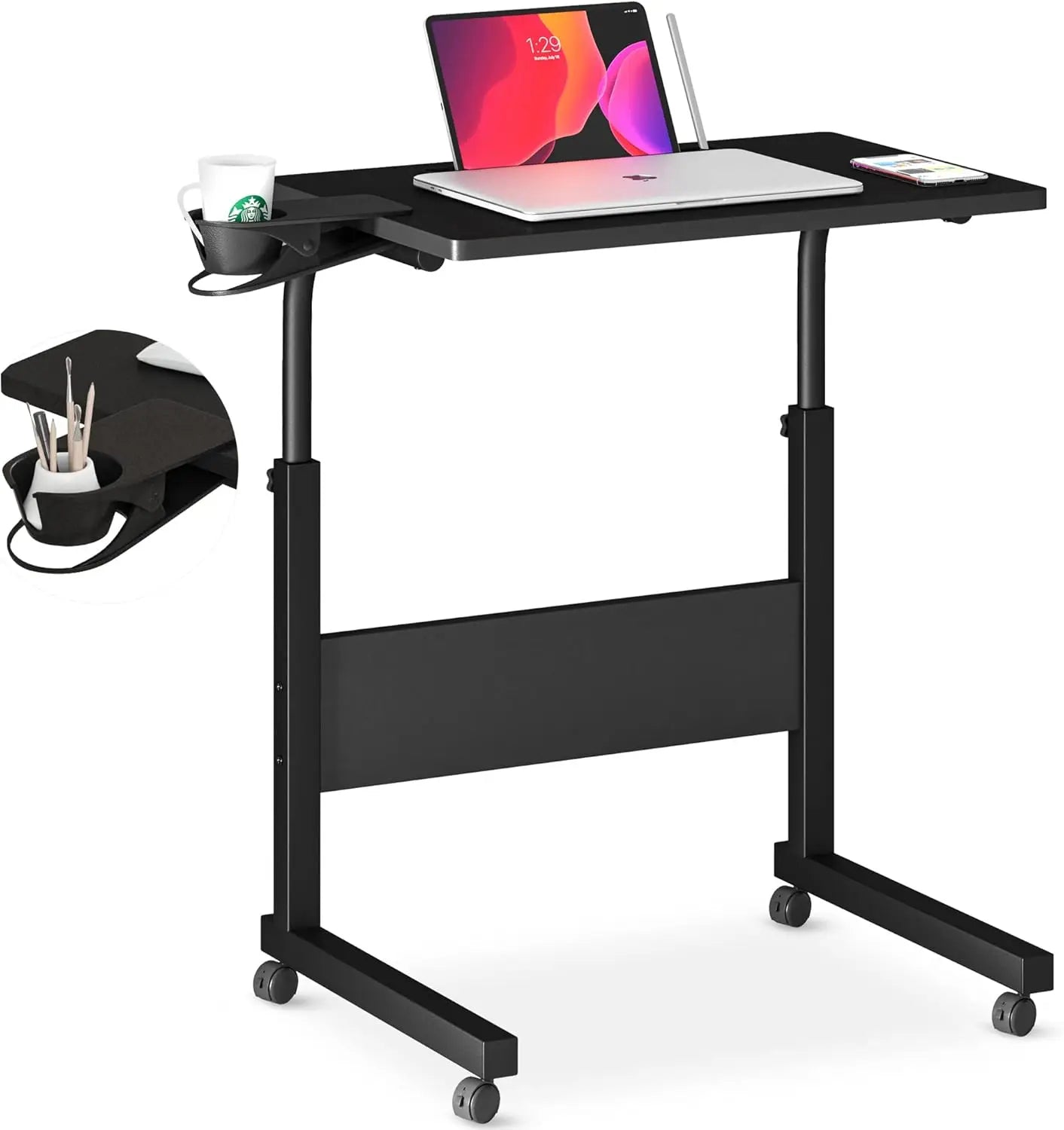 Adjustable Standing Desk with Cup Holder, Portable Stand Up Desk for Home or Office