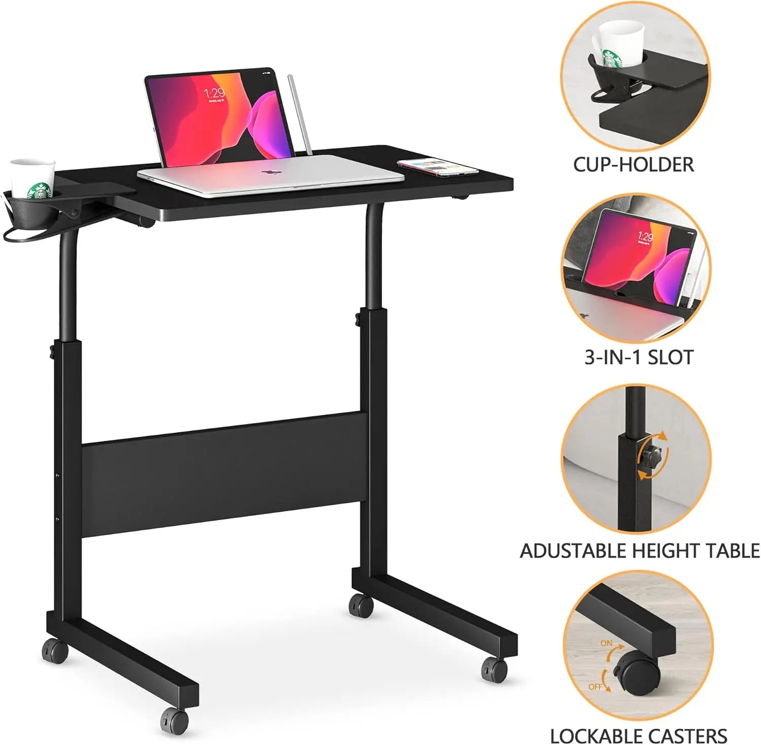 Adjustable Standing Desk with Cup Holder, Portable Stand Up Desk for Home or Office