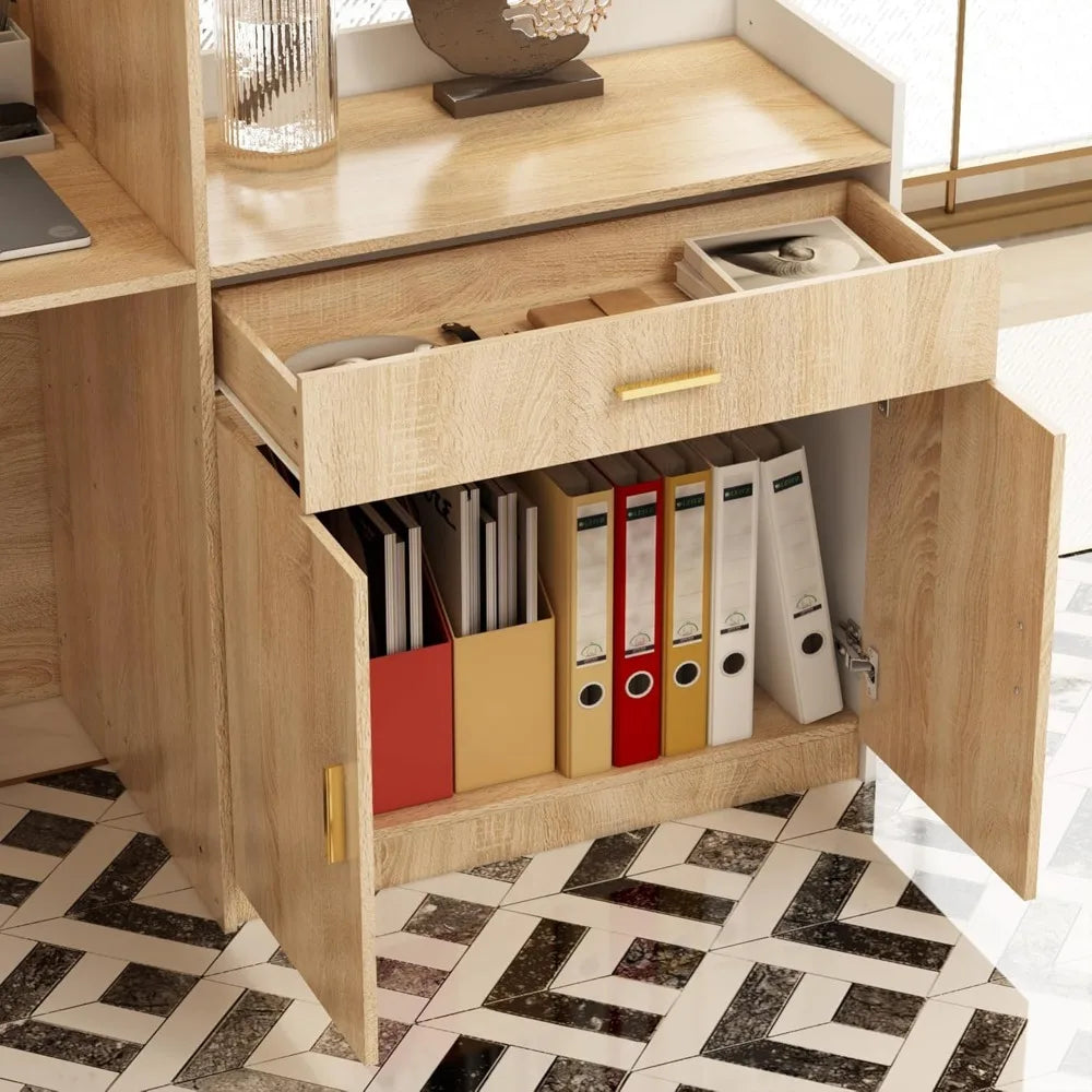 Oak & White Reception Desk with Keyboard Tray