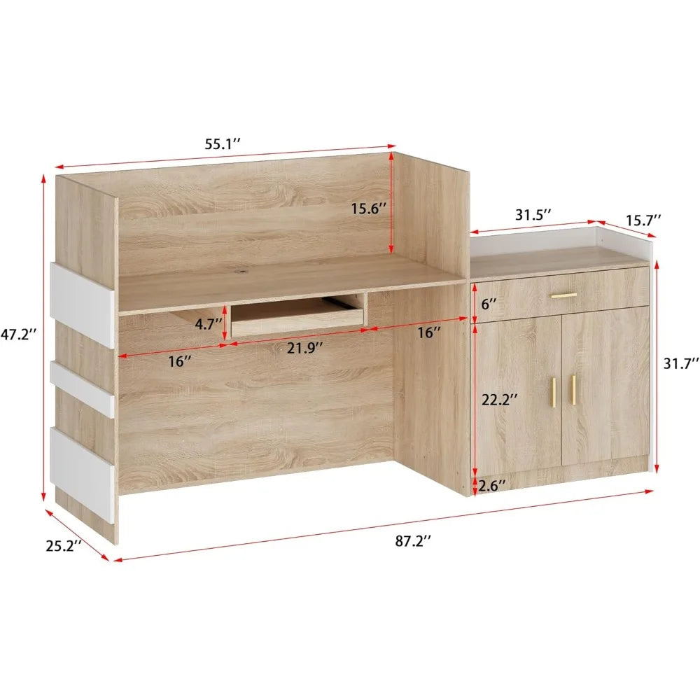 Oak & White Reception Desk with Keyboard Tray
